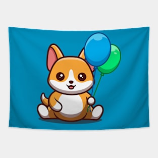 Corgi Sitting Hold Balloon Tapestry