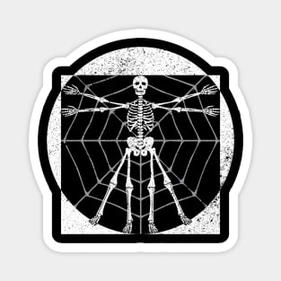 Creepy Halloween Vitruvian Man Skeleton In Spider Web Magnet