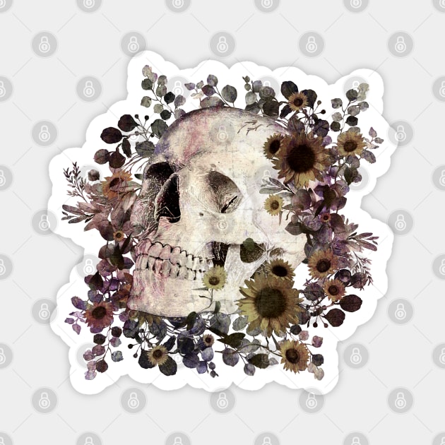 Skull and dark flowers, sugar skull, memento mori Magnet by Collagedream