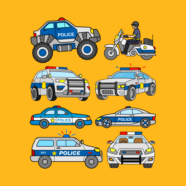 Cop Cars Motorcycle Police Patrol Car Design for Boys Girls Men Women by samshirts