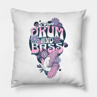 DRUM AND BASS  - I Love Retro Bird (Pink/Purple) Pillow