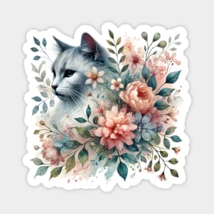 Floral Watercolor Cat Magnet