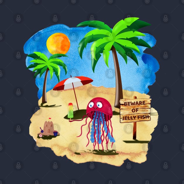 Jelly Fish Eating Icecream At The Beach by Jim Mech's Designs