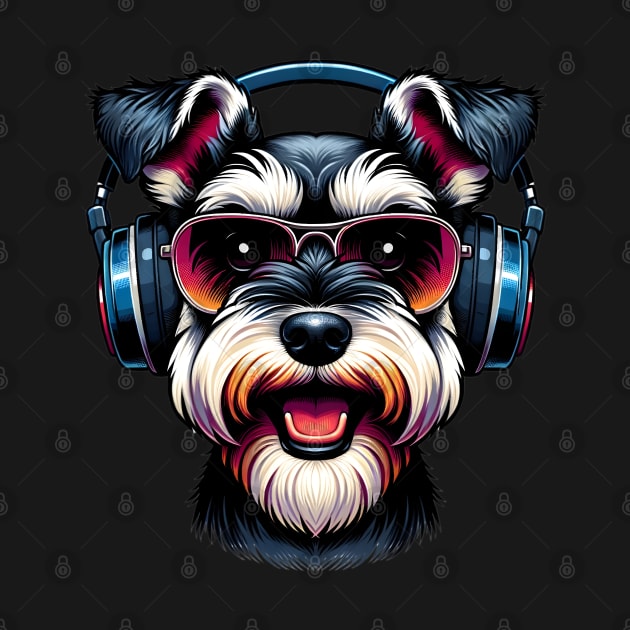 Miniature Schnauzer as Smiling DJ with Headphones by ArtRUs