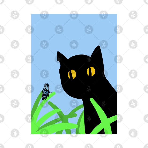 cute black cat and butterfly by aesthetic shop