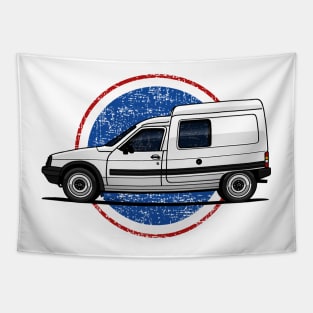 The iconic white van with french circle background Tapestry