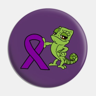 Chameleon with Awareness Ribbon (Purple) Pin