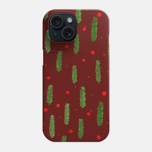 Christmas branches and dots - red and green Phone Case