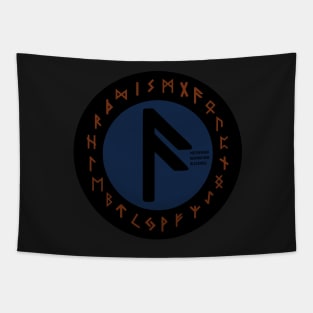 Blue Ansuz Futhark Rune Symbol Tapestry