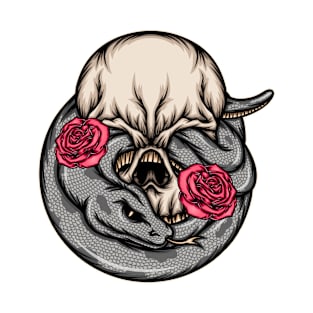 Cool snake skull with roses illustration T-Shirt