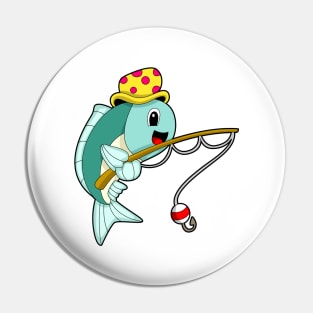 Fish at Fishing with Fishing rod & Hat Pin