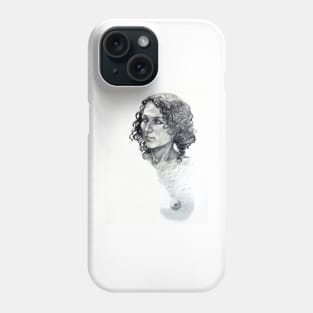 Portrait of a young woman, charcoal pencil Phone Case