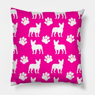 Pink French Bulldog Pawprint Pattern Pillow