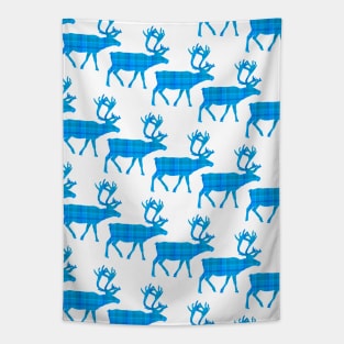 PATTERN Of Blue Plaid Reindeer Tapestry