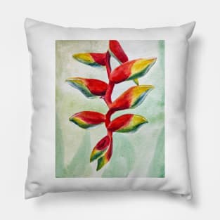 Red Watercolor Heliconia - Tropical Floral Print Pillow