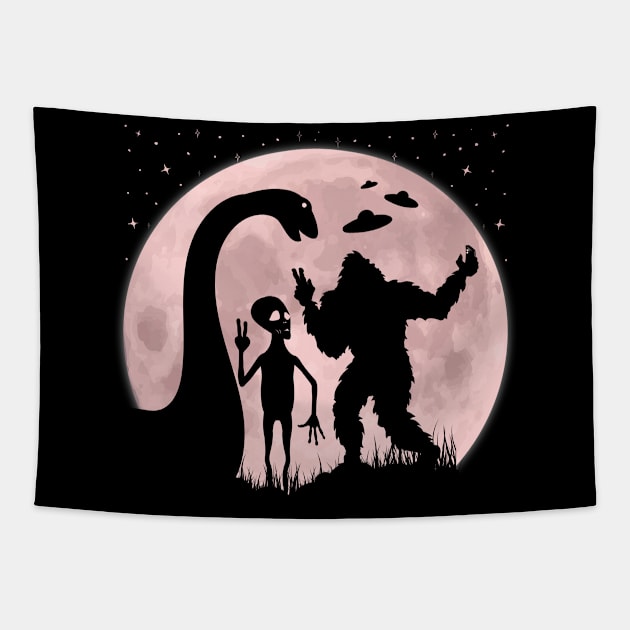 Bigfoot Loch Ness Monster Alien Tapestry by Tesszero