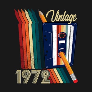 Vintage 1972 Cassette Tape Pencil Retro Classic Birthday T-Shirt