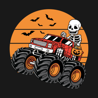 Skeleton Riding Monster Truck Halloween Costume T-Shirt