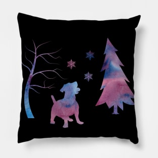 Jack Russell Forest Winter Snowflakes Pillow