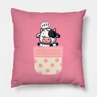 Sleepy Cow in Polka Dot Pocket Pillow