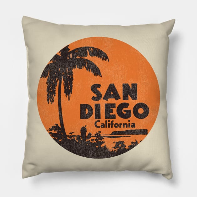 San Diego California Vintage Travel Souvenir Pillow by darklordpug