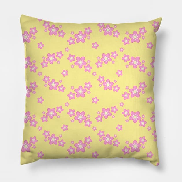 Cherry Blossom Sakura Flower Clusters Pattern in Yellow Background Pillow by Kelly Gigi