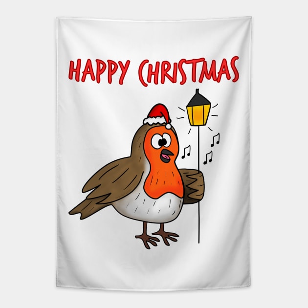 Christmas Robin Carol Singing Funny Bird Wildlife Tapestry by doodlerob