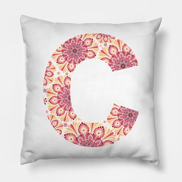 Floral Mandala Capital Letter C Sunset Pillow by Shaseldine