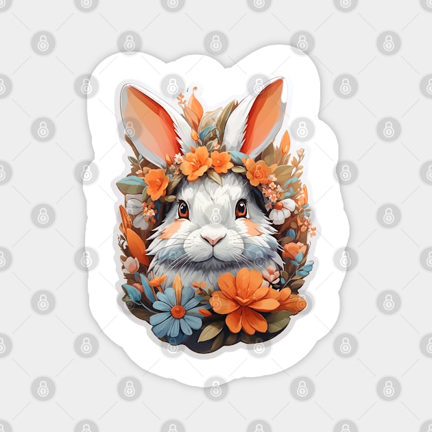 Cute Rabbit Head With Fantasy Flowers Splash Magnet by AySelin