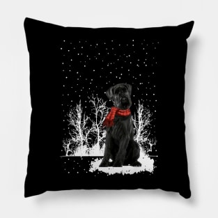 Christmas Giant Schnauzer With Scarf In Winter Forest Pillow