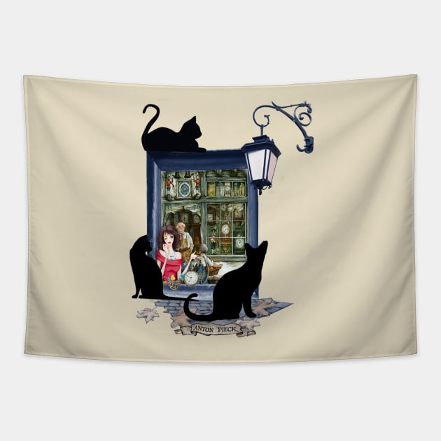 Clock maker shop in old Amsterdam Tapestry by Just Kidding by Nadine May