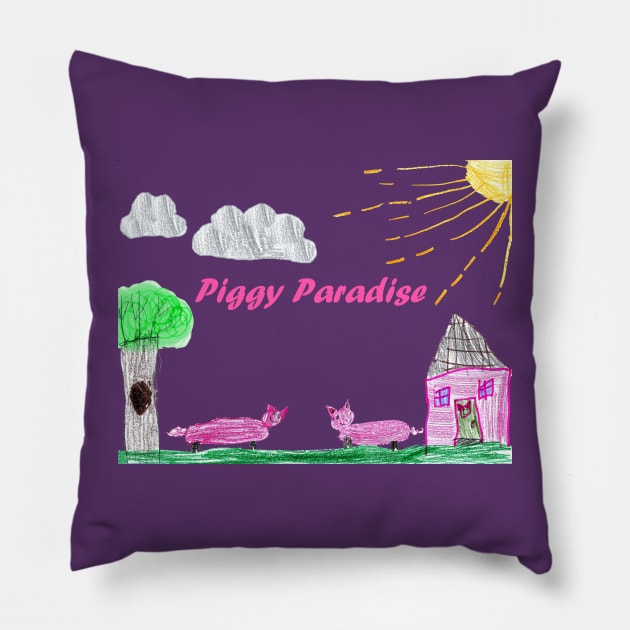 Piggy Paradise Kid Drawing Pillow by Kids’ Drawings 