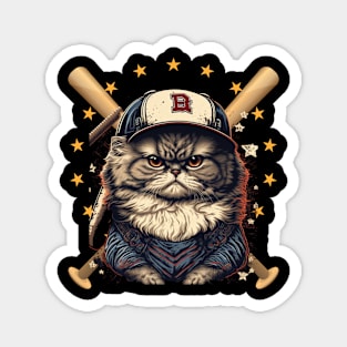 Cat playing baseball Funny Cat Sports for Boys funny cat baseball catcher cat pitcher first baseman Magnet