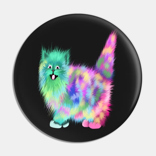 Funny Colorful Rainbow Acid Galaxy cat Pin by starchildsdesigns