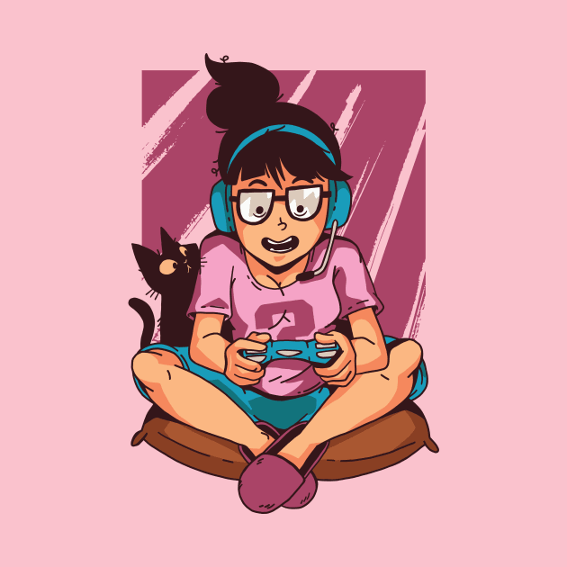 Gamer Girl Cartoon // Video Game Lover // Gamer Life Illustration by SLAG_Creative