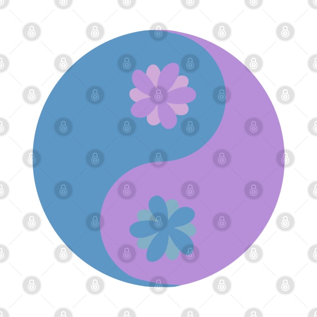 Floral yin yang in digital lavender and tranquil blue by JuneNostalgia