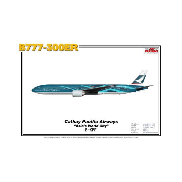 Boeing B777-300ER - Cathay Pacific Airways "Asia's World City" (Art Print) by TheArtofFlying