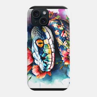 Snake head in the watercolor style  with flowers and vibrant hues. Phone Case