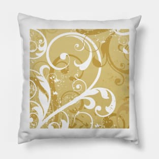 White Golden Floral Art Pillow