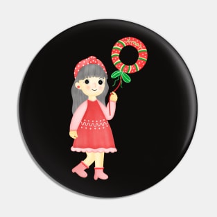 Cute little girl with xmas balloon. Pin