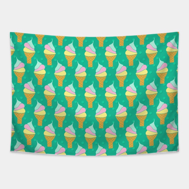 Soft Ice Cream Cones on Green Polka Dots Tapestry by Sandra Hutter Designs