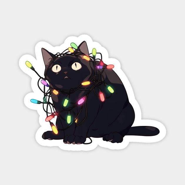 Christmas Cat in Christmas Lights Magnet by Seraphine