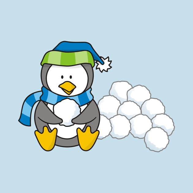 Little Penguin Sitting with Snow Balls by sifis