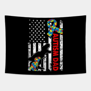 Mens Distressed Dinosaur Autism Dad USA Flag Autism Awareness Tapestry