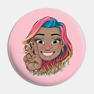 Reva Prisma peace sign face emoji Pin