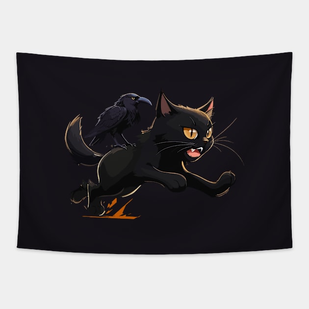 Cat and Crow Tapestry by SergioCoelho_Arts