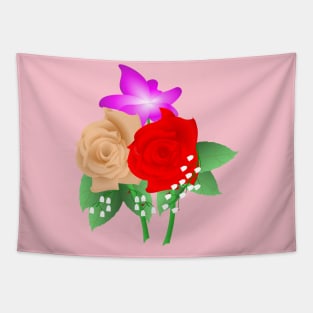 Red and Peach Rose Design Tapestry