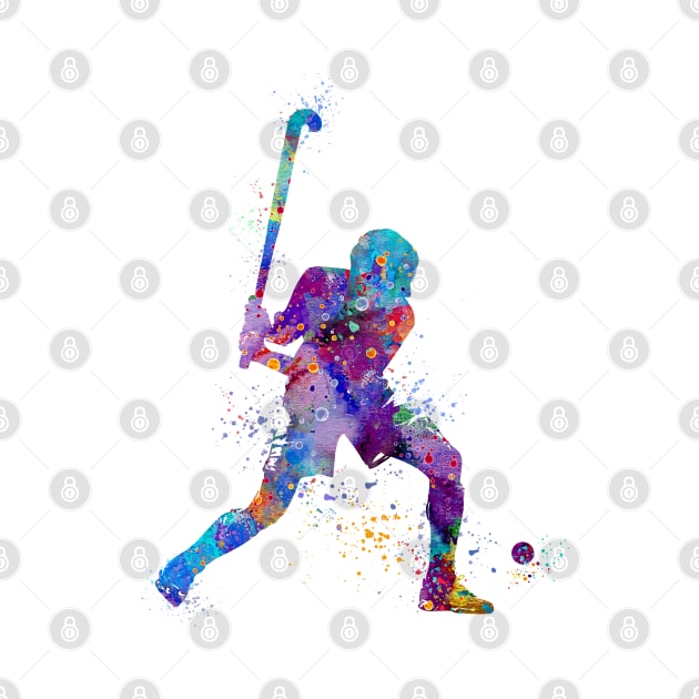 Boy Field Hockey Player Watercolor Sport by LotusGifts