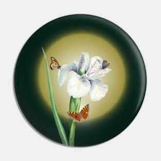 Vintage White Iris Flower illustration Pin