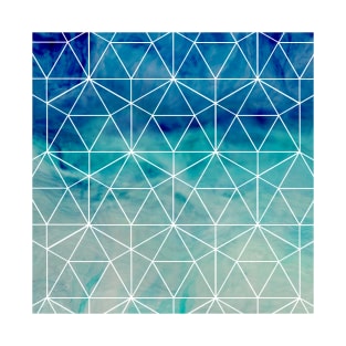 Blue Ombre Sky Geometric Multiple Hexagon Pattern T-Shirt